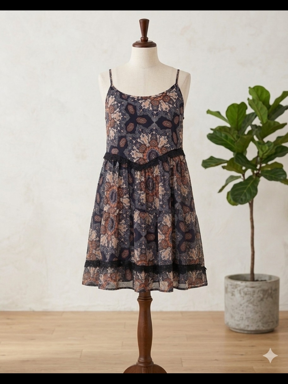 Taylor & Sage Navy and Brown Paisley Tiered Maxi Dress